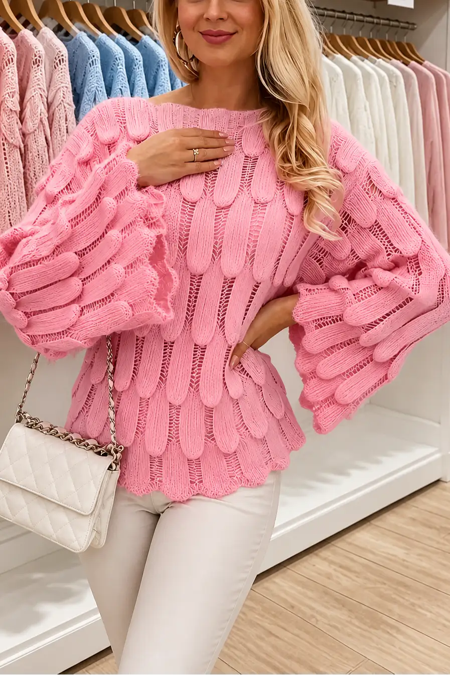 Mónica | Jersey Oversize Calado con Motivo de Hojas