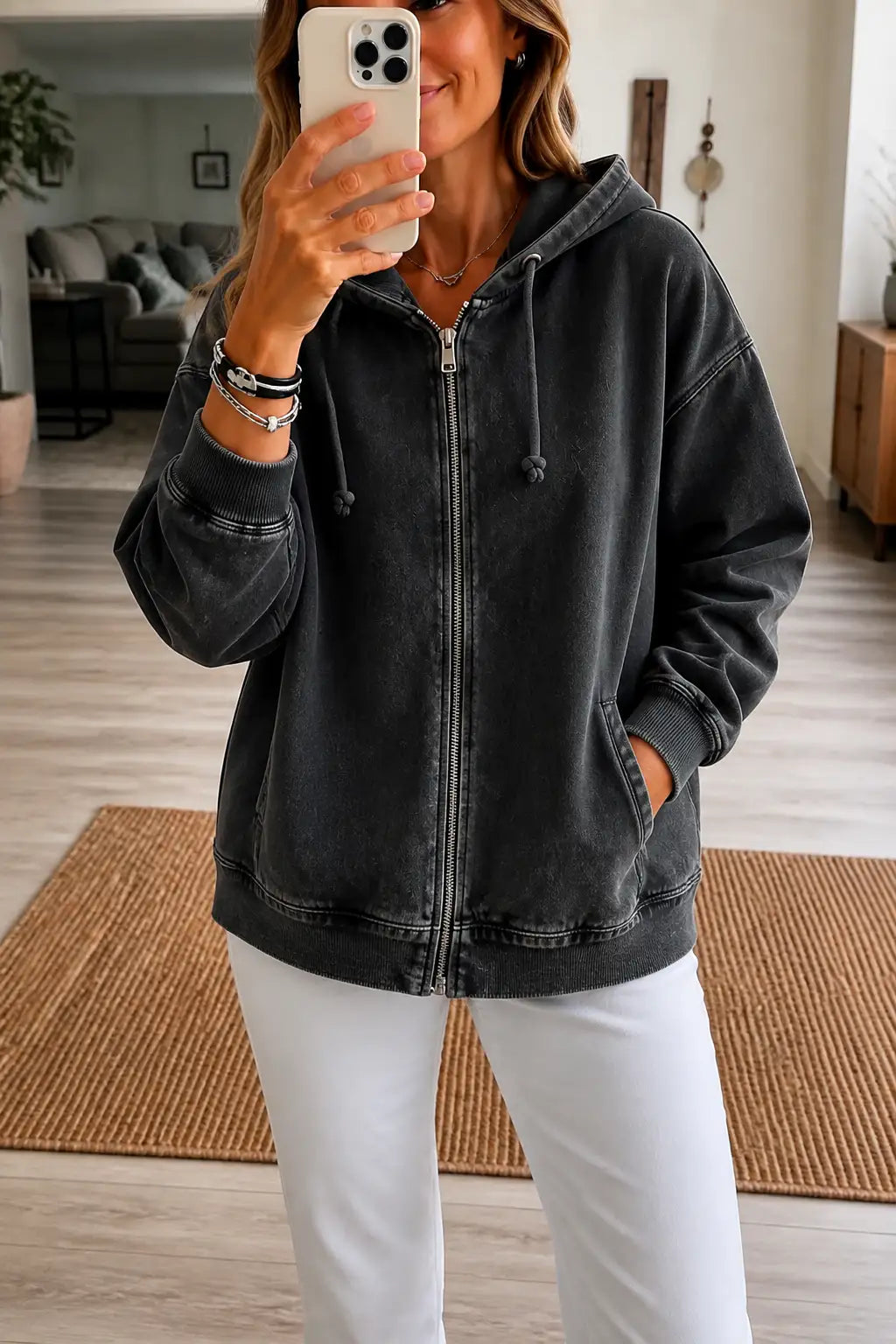 Cristeta | Sudadera con Cremallera Efecto Lavado