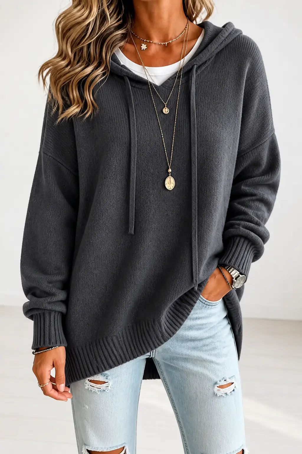 Ángela | Sudadera Oversize de Punto con Capucha
