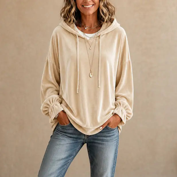 Cristina | Sudadera de Terciopelo con Puños de Volantes