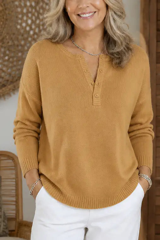 Marta | Jersey de Cuello en Pico con Tapeta de Botones