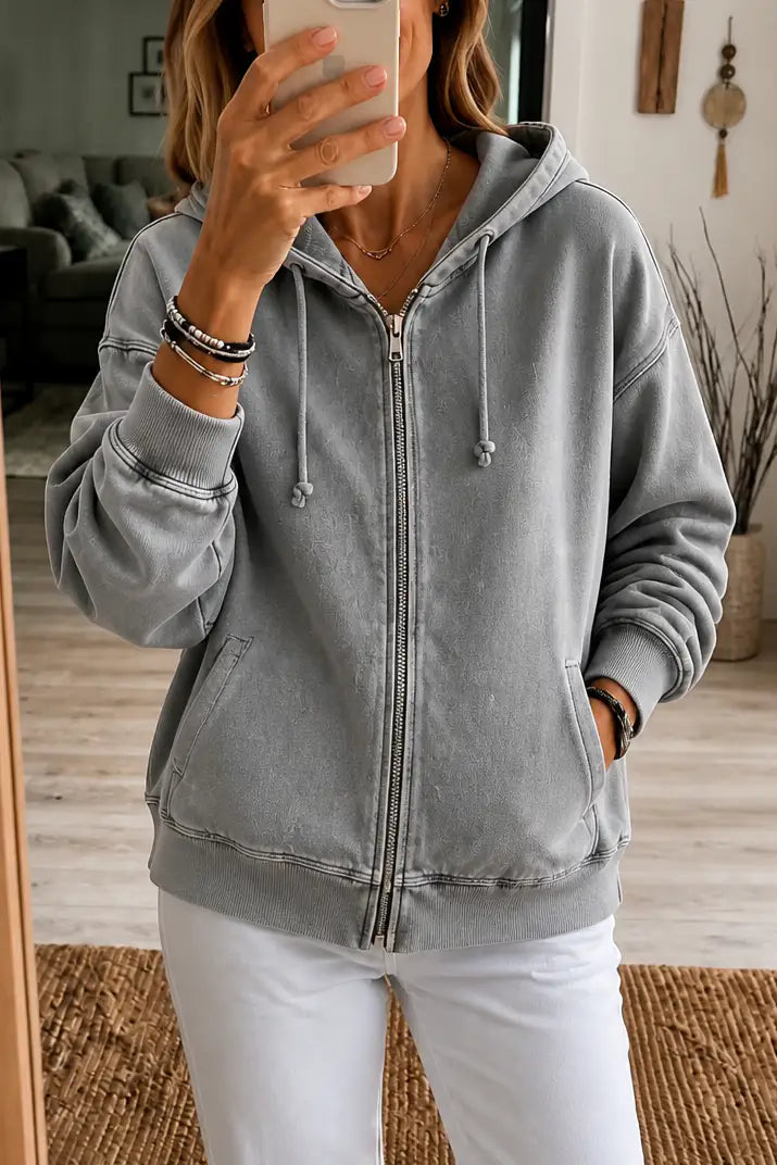 Cristeta | Sudadera con Cremallera Efecto Lavado