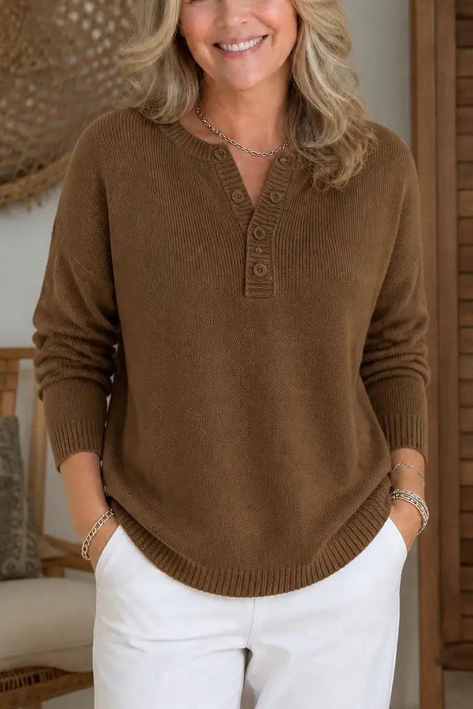 Marta | Jersey de Cuello en Pico con Tapeta de Botones