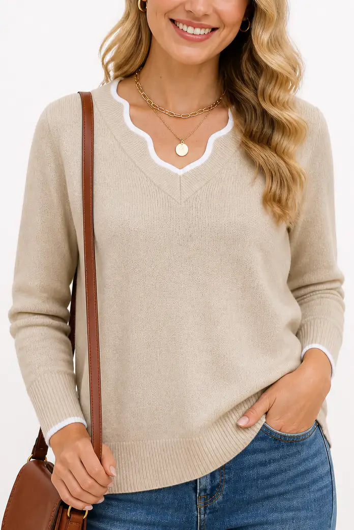 Pilar | Camiseta de Punto con Ribete Ondulado