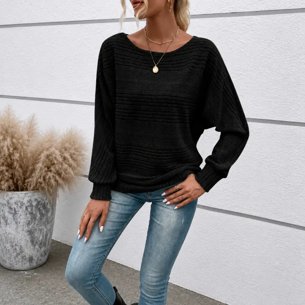 Alejandra | Camiseta de Punto a Rayas con Cuello Barco