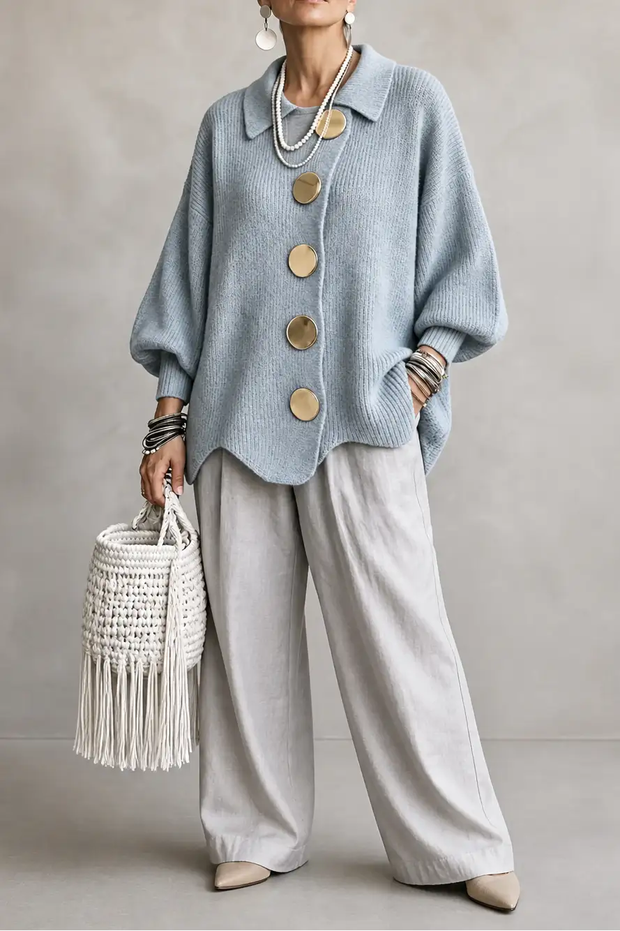 Berta | Cárdigan Oversize con Bajo Festoneado