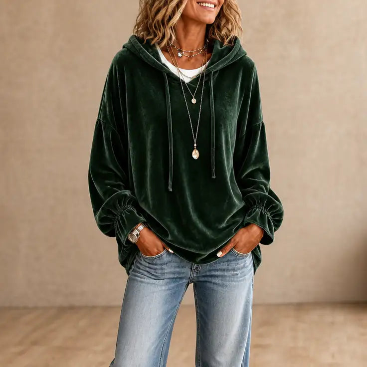 Cristina | Sudadera de Terciopelo con Puños de Volantes