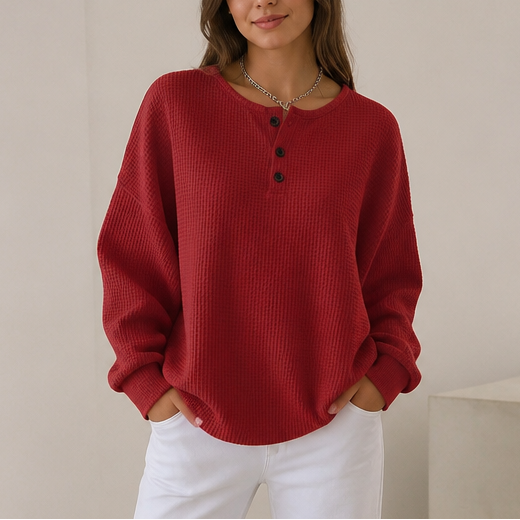 Olalla | Camiseta Gofrada Henley de Cuello Redondo
