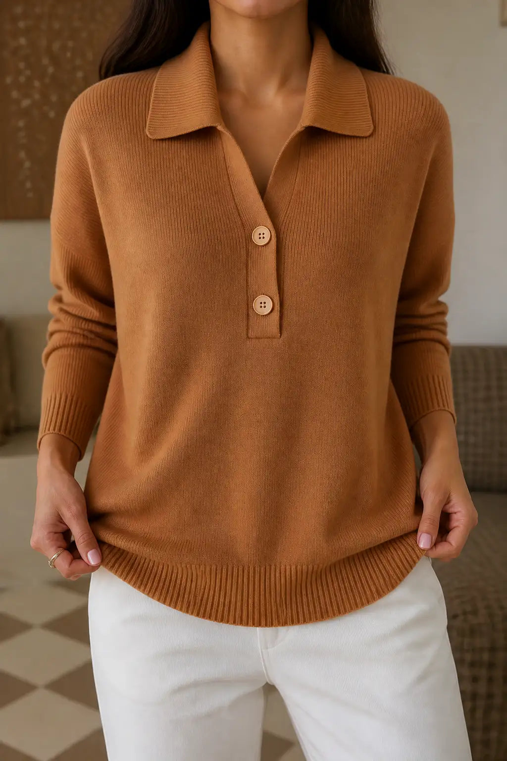 Noelia | Jersey Gofrado con Cuello Camisero