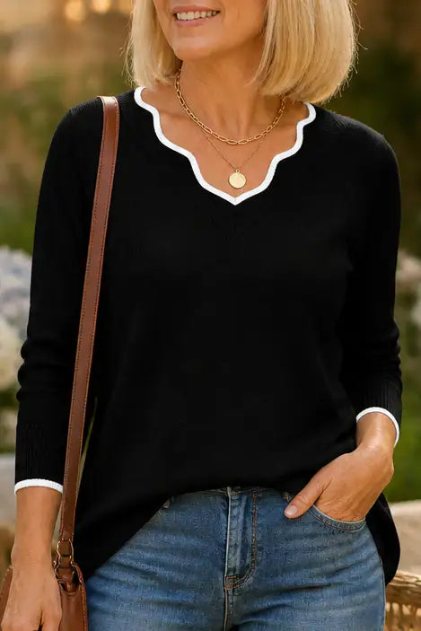Pilar | Camiseta de Punto con Ribete Ondulado