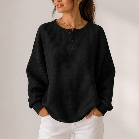 Olalla | Camiseta Gofrada Henley de Cuello Redondo